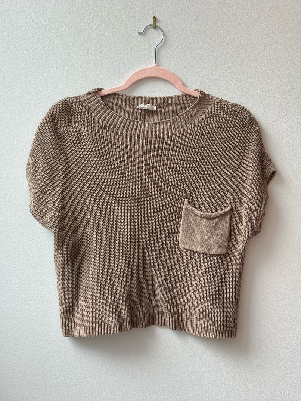Women's Short Sleeve Knit Sweater - Taupe
